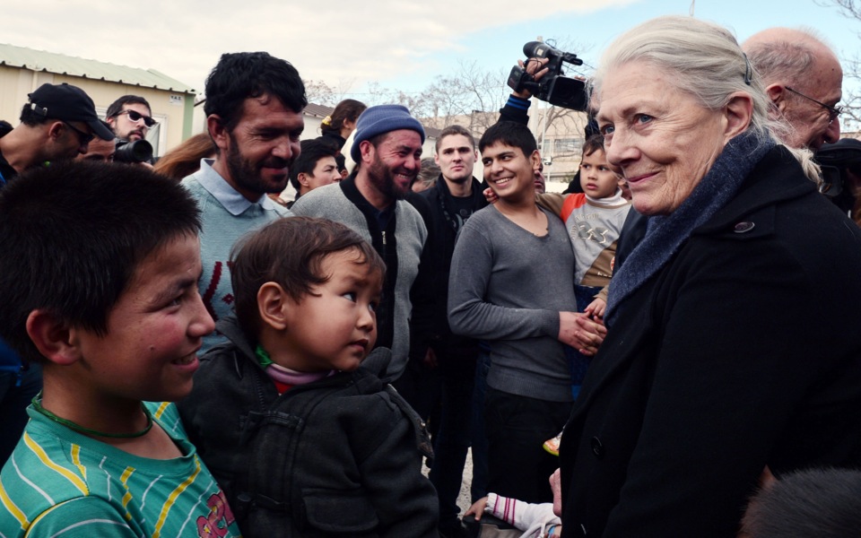 Vanessa Redgrave visits migrant reception center in Athens