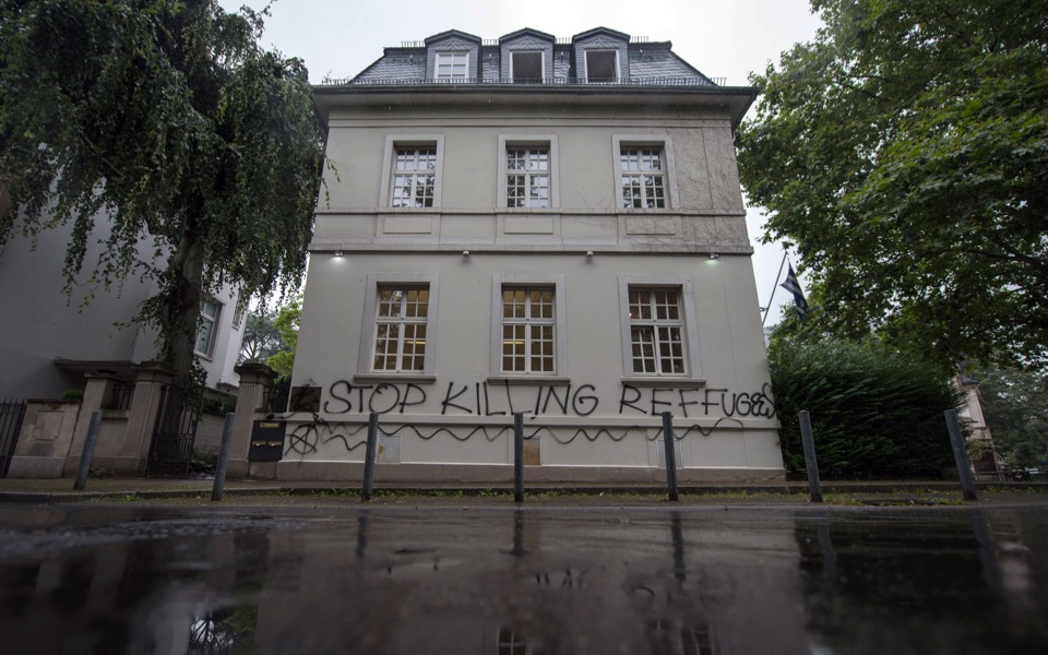 Graffiti on Greek consulate general in Frankfurt