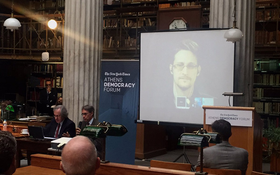 Snowden tells Athens conference he’ll vote in US presidential elections