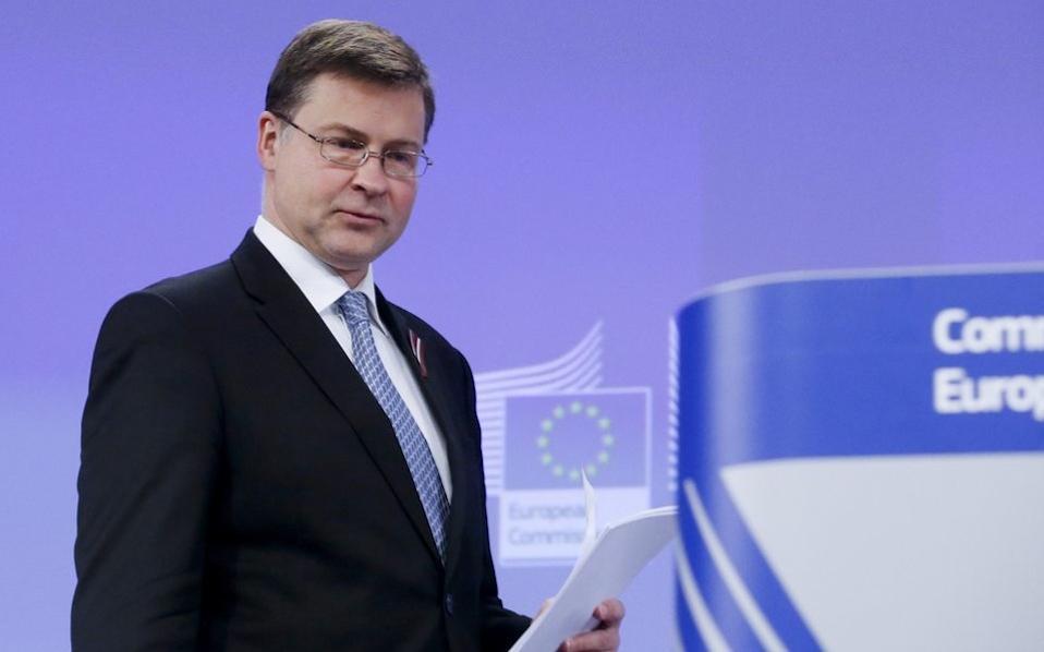 Greece on track with program but IMF too pessimistic, Dombrovskis says