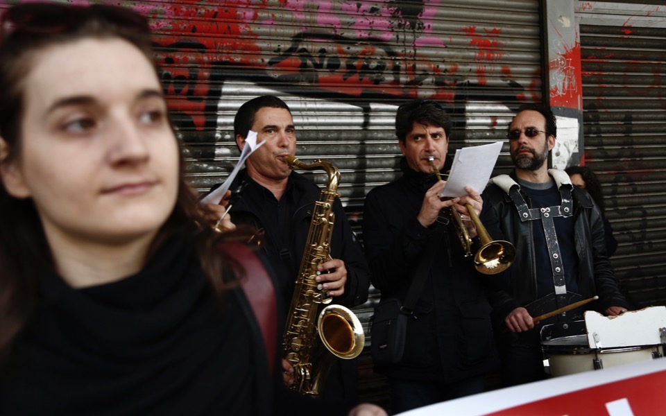Musicians and actors stage anti-austerity protest