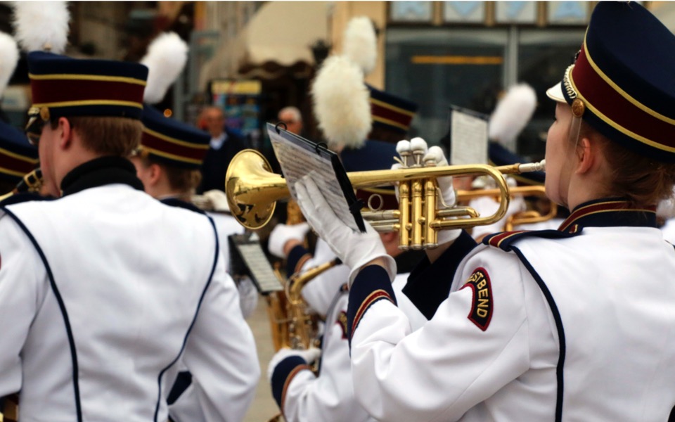 American high school band plays in the streets of Nafplio