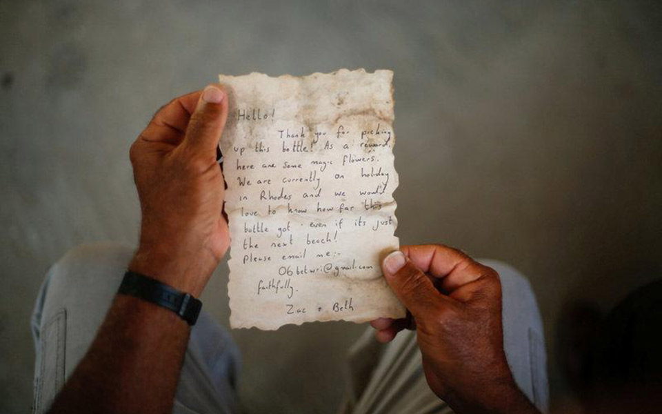 Fisherman nets message in a bottle from Greece in isolated Gaza