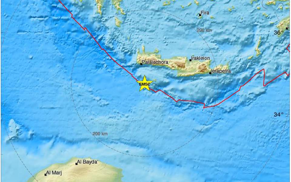 Magnitude 4.6 earthquake strikes off the coast of Crete