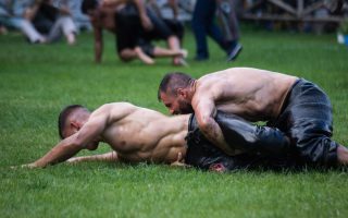 Oil wrestling practiced with devotion in Greece