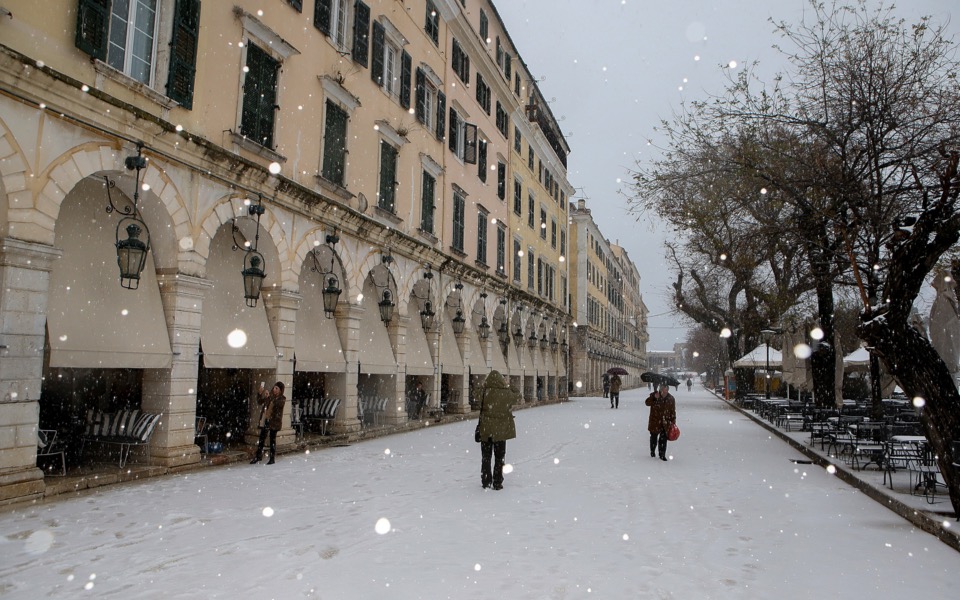 Corfu island also gets a dusting of snow