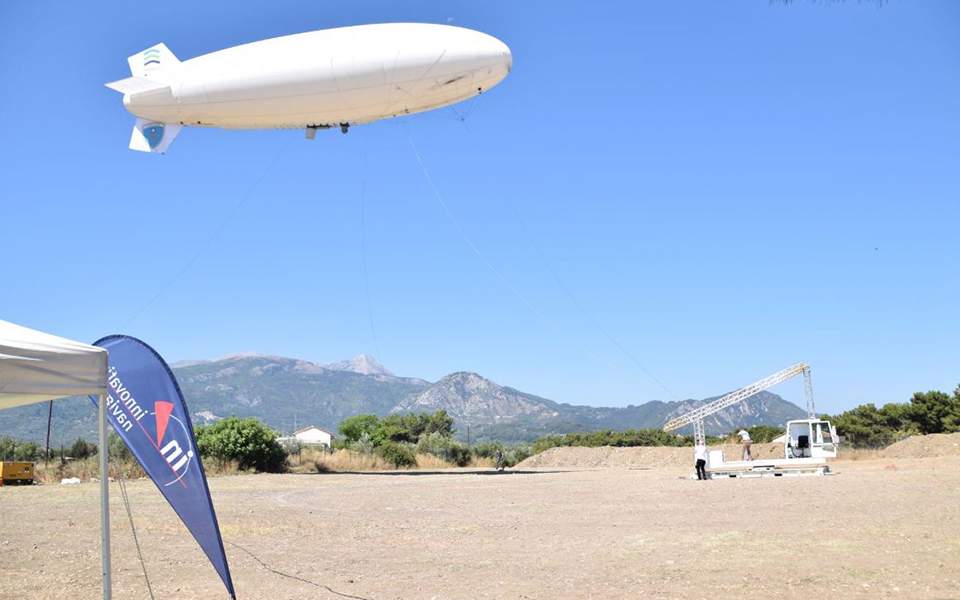 Blimp given to Greece to monitor trafficking is tested over Samos