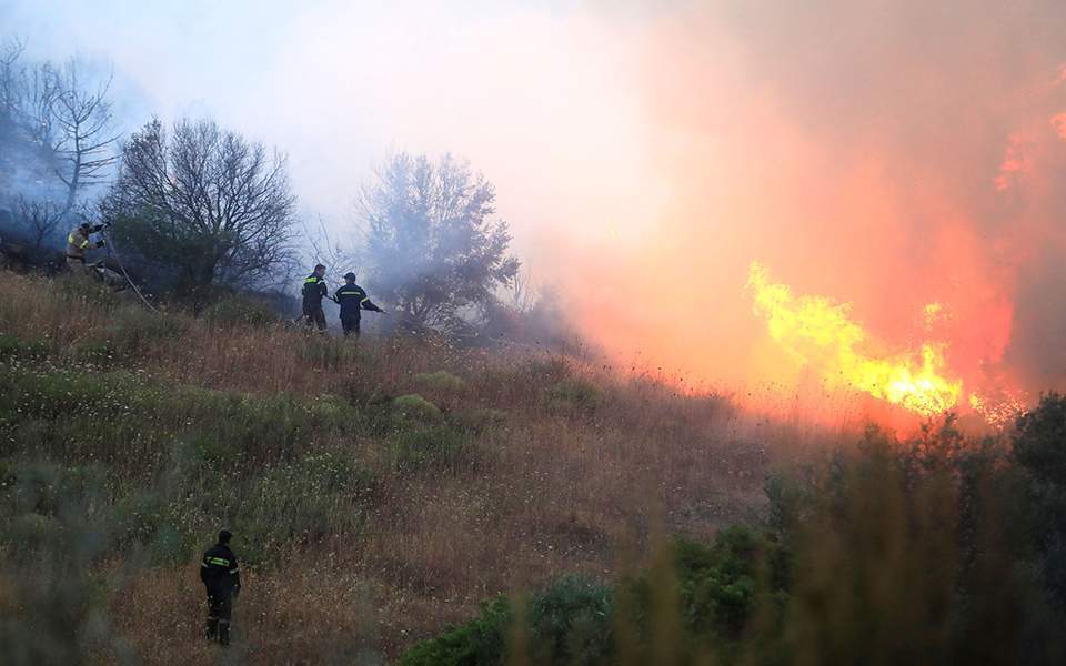 Firefighters battle blaze in Mandra, western Attica
