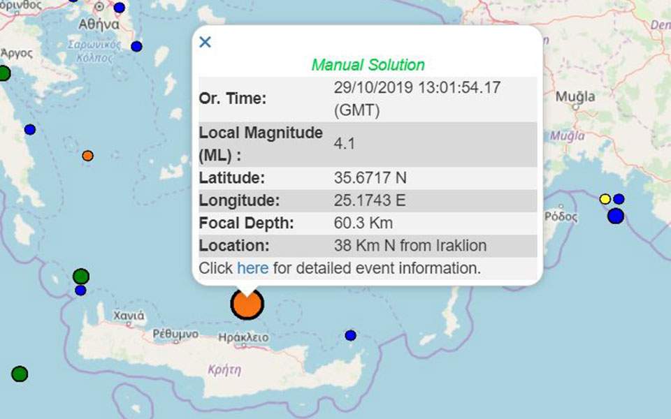 Light quake hits north of Iraklio, Crete