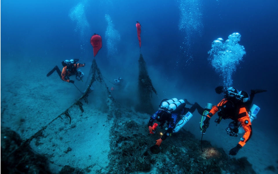 Divers haul ghost nets from submarine wreck in Greece’s Ionian Sea