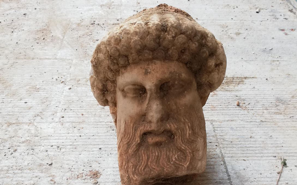 Bust of Hermes discovered during sewage works