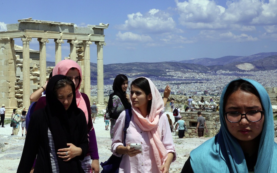 Refugees visit the Acropolis