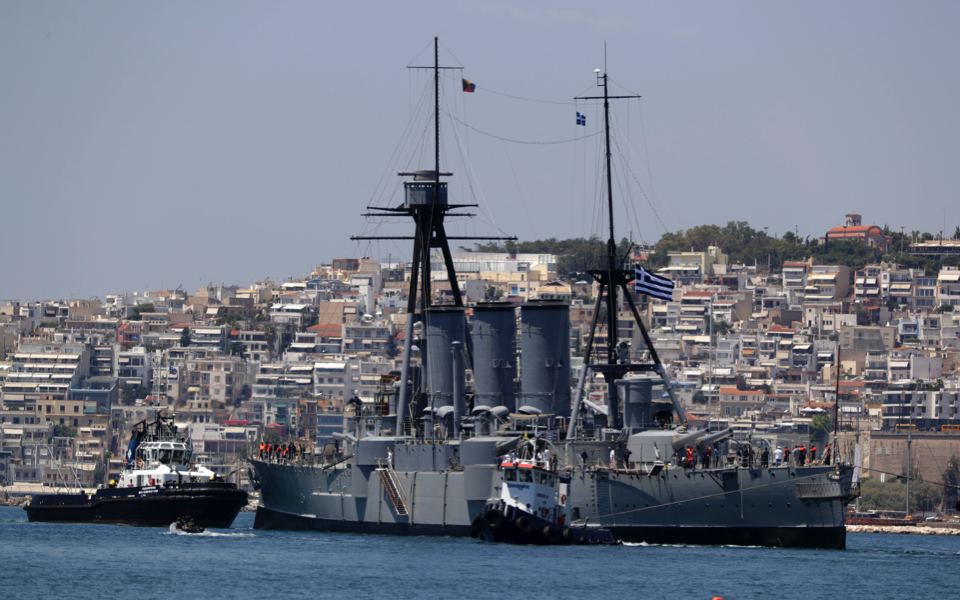 Historic battleship docks in Thessaloniki