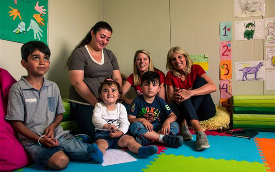 Jill Biden visits Chios refugee camps as Save the Children chair