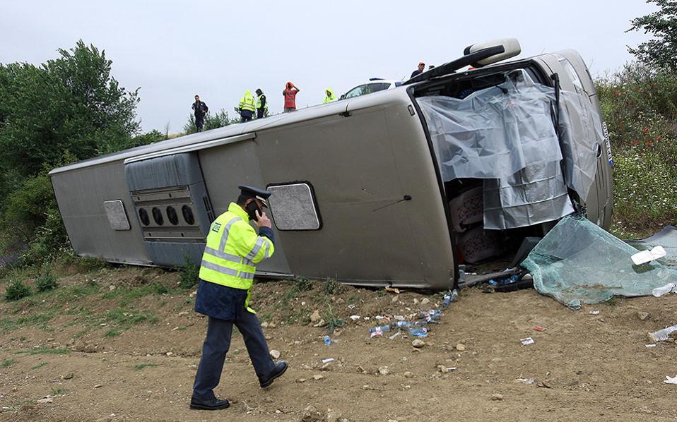 At least 14 schoolchildren injured as bus overturns in northern Greece