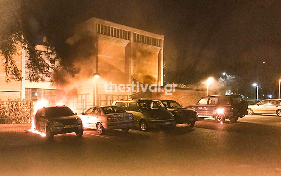 Cars torched outside Thessaloniki museum
