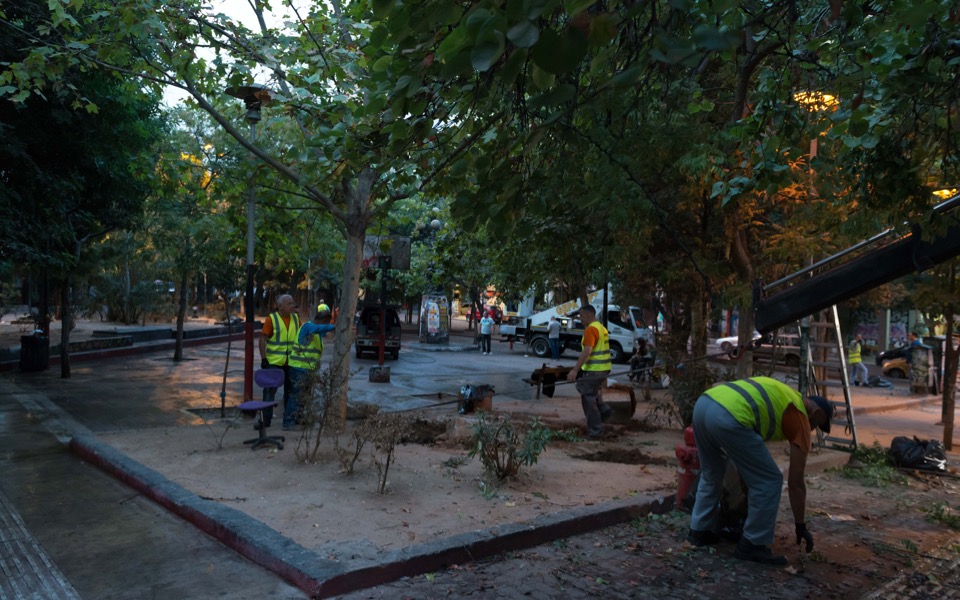 Exarchia Square being spruced up after crackdown