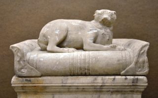 Roman-era sarcophagus with dog sculpture goes on display in Athens