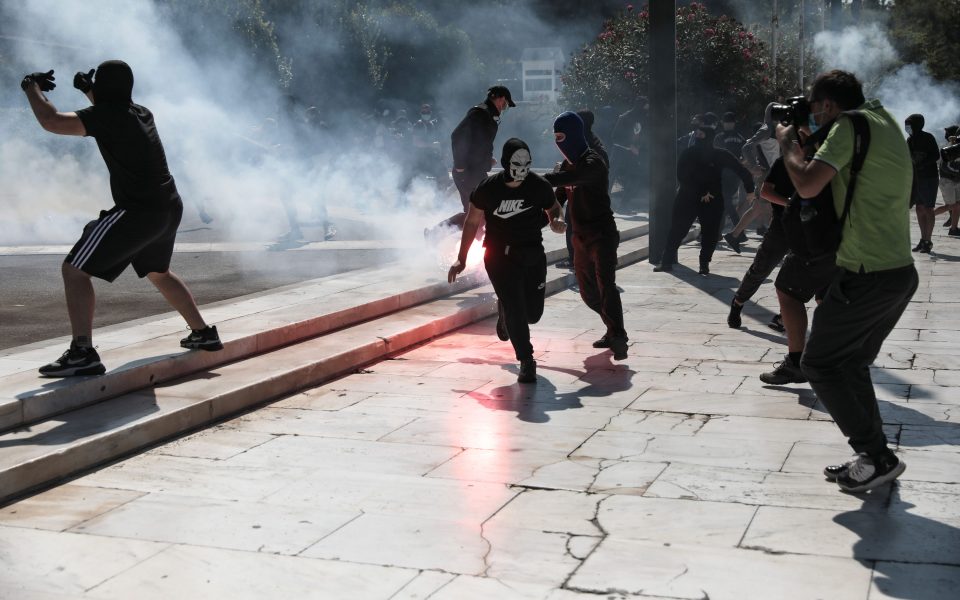 Scuffles break out briefly in downtown Athens student protest rally
