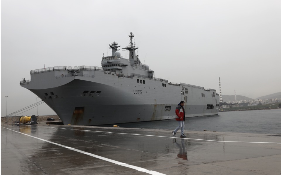 French Navy helicopter carrier docks at Piraeus