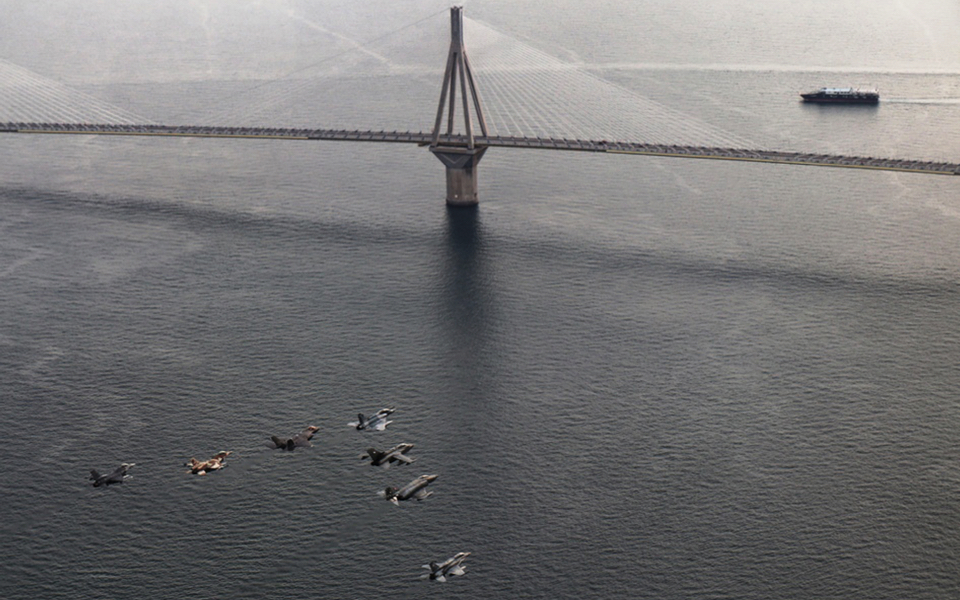 Jets fly over Rio-Antirio bridge as part of Iniohos exercise