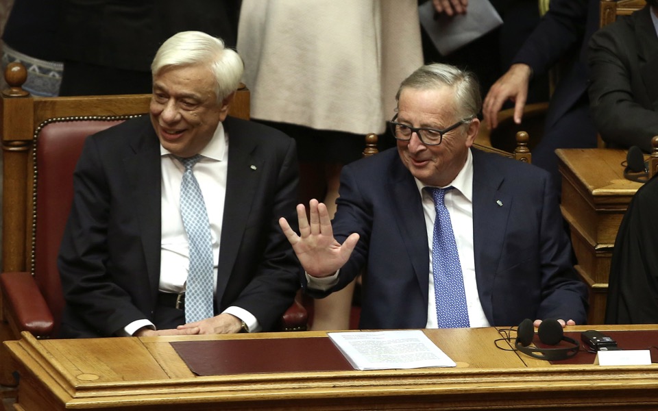 On Athens visit, Juncker appears upbeat about Greek recovery