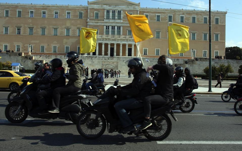 Delivery, courier workers hold motorcade through Athens