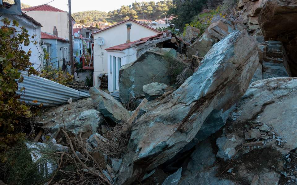 Lesvos landslide forces people out of their homes