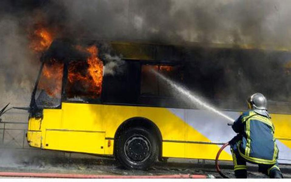 Three trolley buses torched in downtown Athens