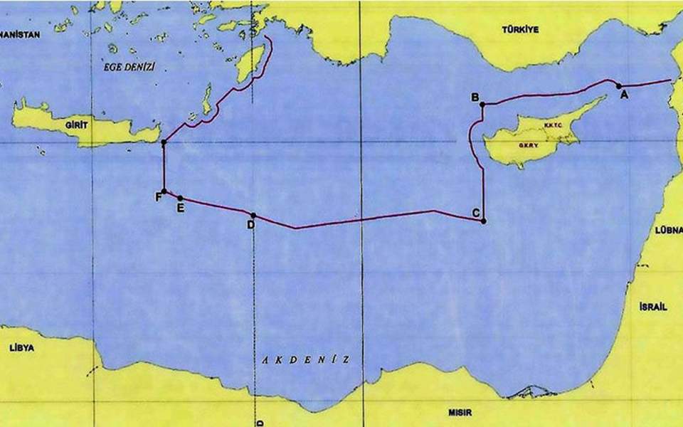 Turkish diplomat posts map with Ankara’s view of continental shelf