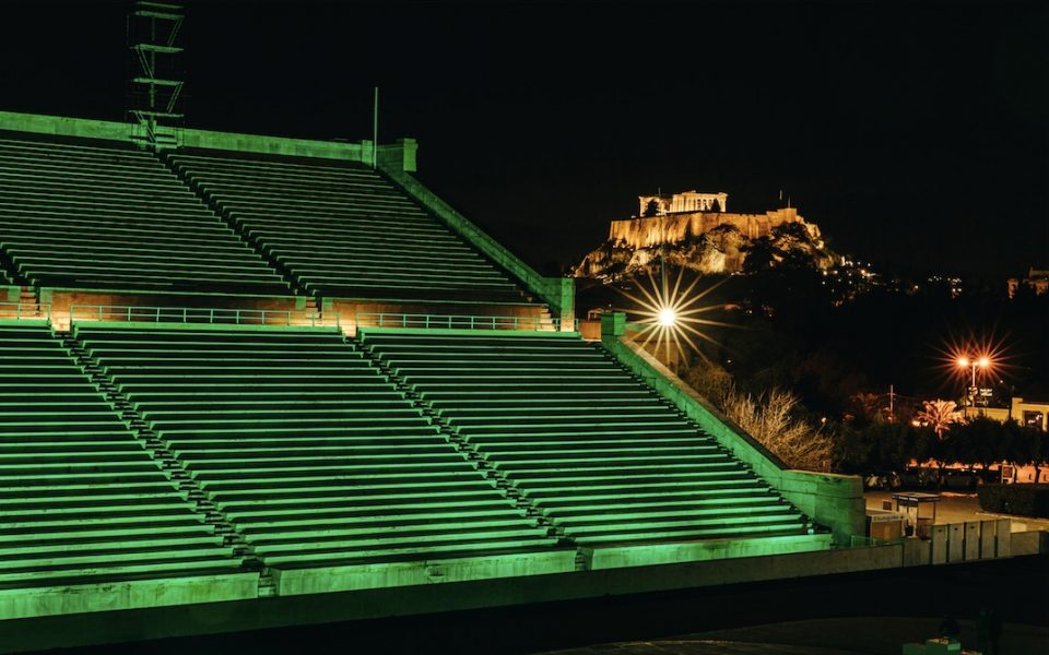 Panathenaic Stadium turns green ahead of St. Patrick’s Day