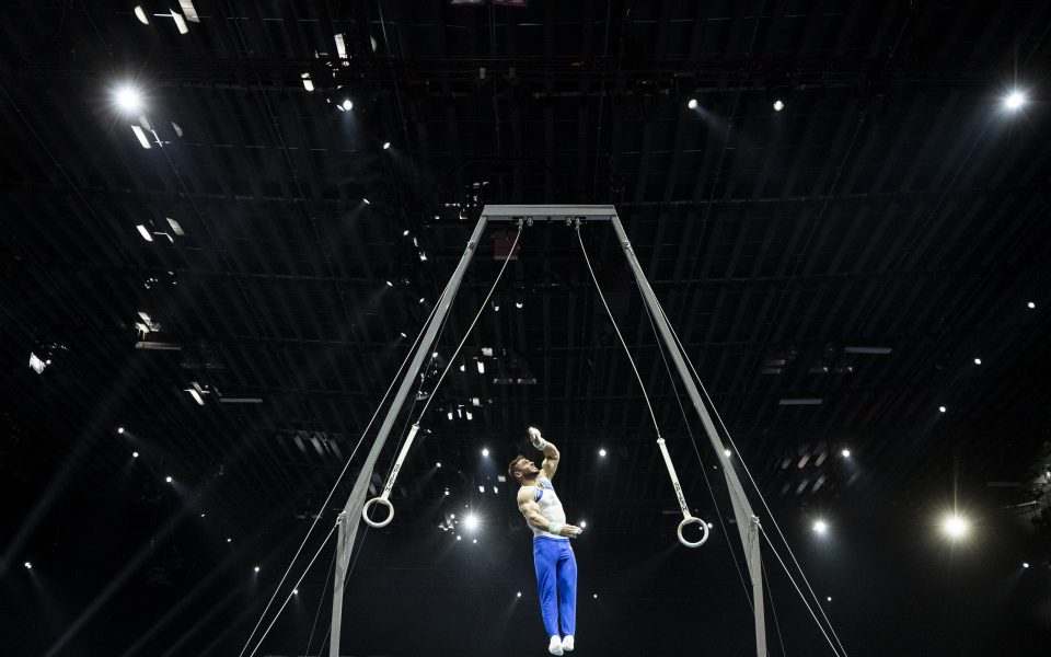 Konstantinidis competes on the rings in Basel