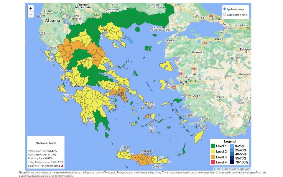 More areas turn orange on Greece’s Covid map