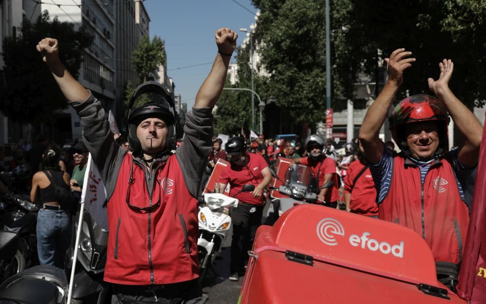 Striking Efood delivery workers take to the streets