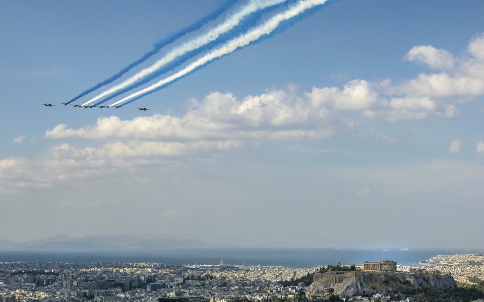 French aerobatic teams fly over the Acropolis