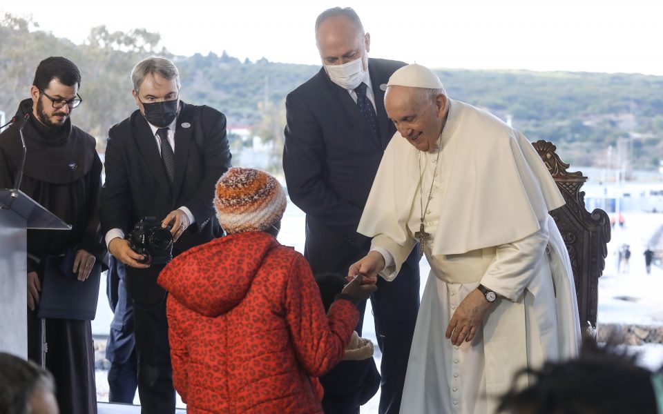 Pope visits migrant camps on Lesvos