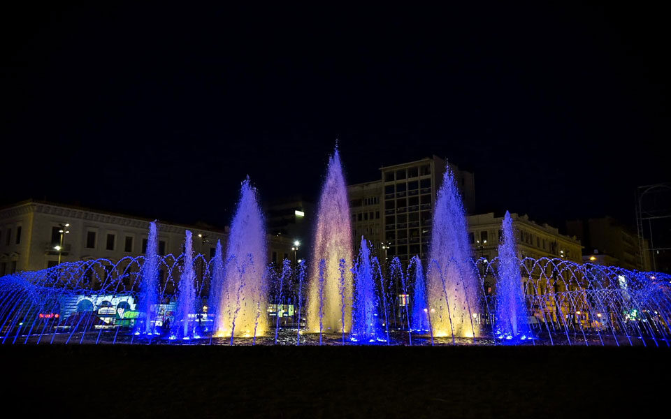 Athens lights up fountain, building in Ukraine’s flag colours