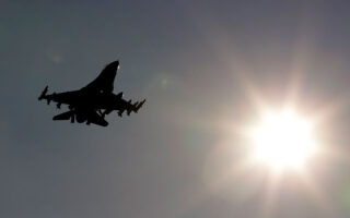 Turkish fighter jet flies over Zourafa islet