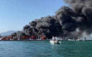 Sailboats on fire in Corfu marina