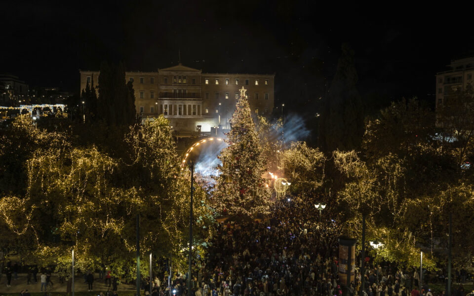 Athens Christmas tree lights up
