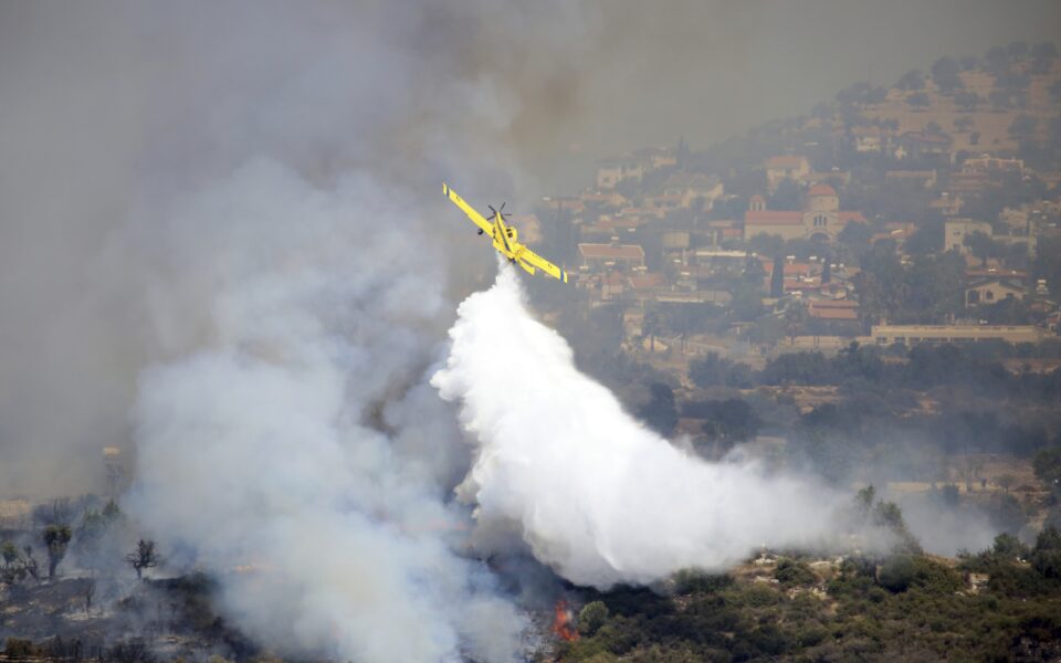 Greece sends two Canadair fire fighting aircraft to help Cyprus fight a forest fire