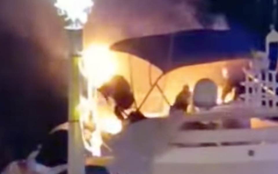 Yacht catches fire from festive lanterns