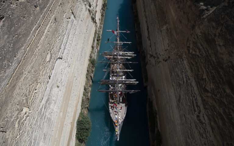 Belem towed through Corinth Canal