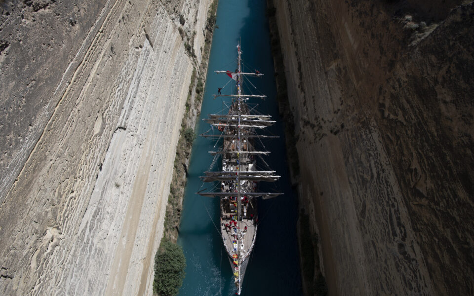 Belem towed through Corinth Canal